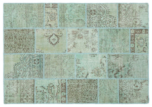 Green Over Dyed Patchwork Unique Rug 5'3'' x 7'7'' ft 160 x 232 cm