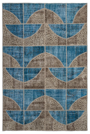 Turquoise Over Dyed Patchwork Unique Rug 5'3'' x 7'7'' ft 160 x 230 cm