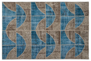 Turquoise Over Dyed Patchwork Unique Rug 5'3'' x 7'7'' ft 160 x 230 cm