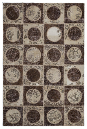 Brown Over Dyed Patchwork Unique Rug 5'3'' x 7'7'' ft 160 x 230 cm