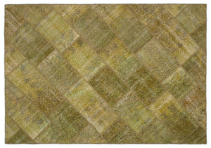 Green Over Dyed Patchwork Unique Rug 5'3'' x 7'7'' ft 160 x 230 cm