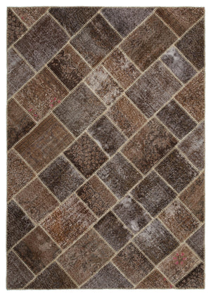 Brown Over Dyed Patchwork Unique Rug 5'3'' x 7'6'' ft 160 x 228 cm