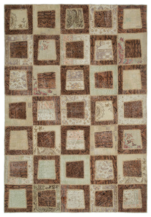 Beige Over Dyed Patchwork Unique Rug 6'6'' x 9'4'' ft 197 x 284 cm