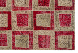 Red Over Dyed Patchwork Unique Rug 6'4'' x 9'3'' ft 192 x 282 cm