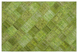 Green Over Dyed Patchwork Unique Rug 6'3'' x 9'4'' ft 191 x 285 cm