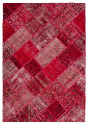 Red Over Dyed Patchwork Unique Rug 5'3'' x 7'8'' ft 161 x 233 cm