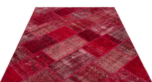 Red Over Dyed Patchwork Unique Rug 5'3'' x 7'8'' ft 161 x 233 cm