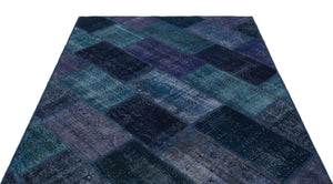 Turquoise Over Dyed Patchwork Unique Rug 5'3'' x 7'7'' ft 161 x 232 cm