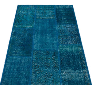 Turquoise Over Dyed Patchwork Unique Rug 2'8'' x 4'11'' ft 82 x 151 cm