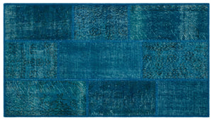 Turquoise Over Dyed Patchwork Unique Rug 2'8'' x 4'11'' ft 82 x 151 cm