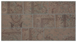 Beige Over Dyed Patchwork Unique Rug 2'7'' x 4'11'' ft 80 x 150 cm