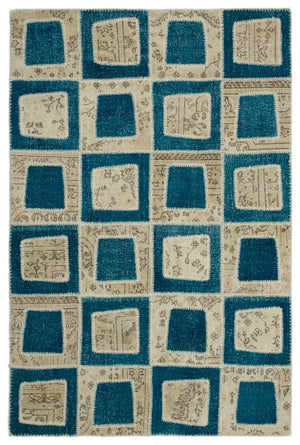 Turquoise Over Dyed Patchwork Unique Rug 5'3'' x 7'10'' ft 160 x 240 cm