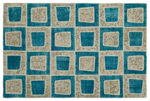 Turquoise Over Dyed Patchwork Unique Rug 5'3'' x 7'11'' ft 160 x 241 cm