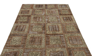 Brown Over Dyed Patchwork Unique Rug 5'3'' x 7'11'' ft 160 x 242 cm