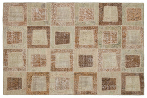 Beige Over Dyed Patchwork Unique Rug 5'3'' x 7'11'' ft 160 x 241 cm