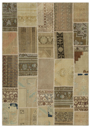 Beige Over Dyed Patchwork Unique Rug 5'3'' x 7'7'' ft 160 x 230 cm