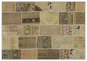 Beige Over Dyed Patchwork Unique Rug 5'3'' x 7'7'' ft 160 x 230 cm