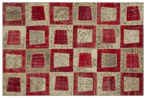 Red Over Dyed Patchwork Unique Rug 5'3'' x 7'8'' ft 160 x 233 cm