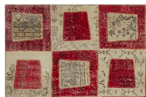 Red Over Dyed Patchwork Unique Rug 5'3'' x 7'8'' ft 160 x 233 cm