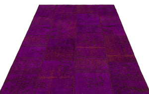 Fuchsia Over Dyed Patchwork Unique Rug 5'3'' x 7'8'' ft 160 x 233 cm