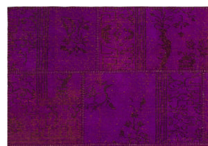 Fuchsia Over Dyed Patchwork Unique Rug 5'3'' x 7'8'' ft 160 x 233 cm