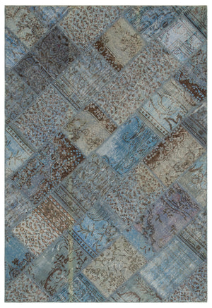 Blue Over Dyed Patchwork Unique Rug 5'3'' x 7'8'' ft 160 x 233 cm