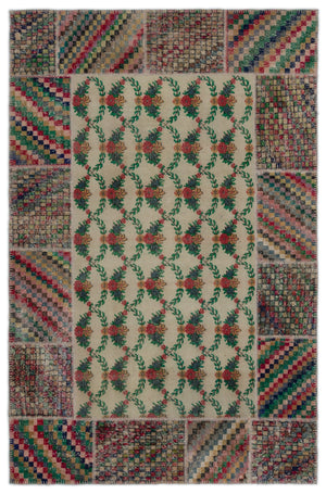 Retro Over Dyed Patchwork Unique Rug 6'4'' x 9'7'' ft 192 x 293 cm