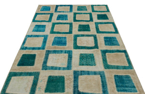Turquoise Over Dyed Patchwork Unique Rug 5'3'' x 7'10'' ft 160 x 240 cm