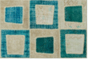 Turquoise Over Dyed Patchwork Unique Rug 5'3'' x 7'10'' ft 160 x 240 cm