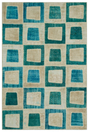 Turquoise Over Dyed Patchwork Unique Rug 5'3'' x 7'10'' ft 160 x 240 cm