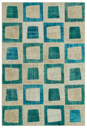 Turquoise Over Dyed Patchwork Unique Rug 5'3'' x 7'11'' ft 160 x 242 cm