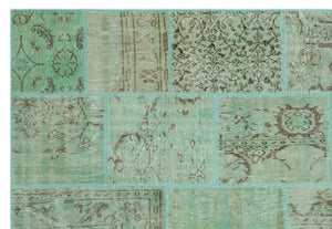 Green Over Dyed Patchwork Unique Rug 6'3'' x 9'3'' ft 191 x 283 cm