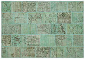 Green Over Dyed Patchwork Unique Rug 6'3'' x 9'3'' ft 191 x 283 cm