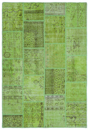 Green Over Dyed Patchwork Unique Rug 5'3'' x 7'7'' ft 160 x 230 cm