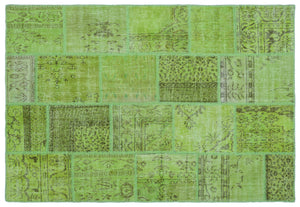 Green Over Dyed Patchwork Unique Rug 5'3'' x 7'7'' ft 160 x 230 cm