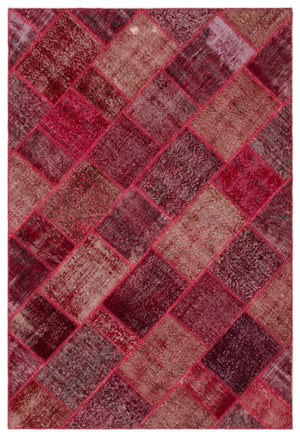 Red Over Dyed Patchwork Unique Rug 5'3'' x 7'7'' ft 160 x 230 cm