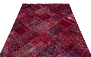 Red Over Dyed Patchwork Unique Rug 5'3'' x 7'7'' ft 160 x 230 cm