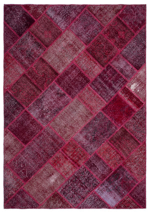 Red Over Dyed Patchwork Unique Rug 5'3'' x 7'7'' ft 160 x 230 cm