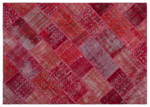 Red Over Dyed Patchwork Unique Rug 5'3'' x 7'7'' ft 160 x 230 cm