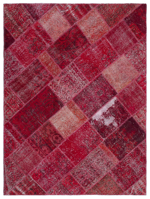 Red Over Dyed Patchwork Unique Rug 5'3'' x 7'7'' ft 160 x 230 cm
