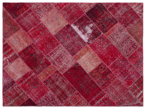 Red Over Dyed Patchwork Unique Rug 5'3'' x 7'7'' ft 160 x 230 cm