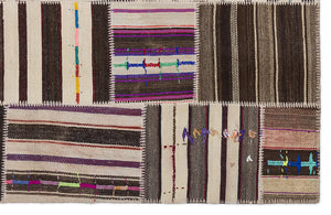 Striped Over Dyed Kilim Patchwork Unique Rug 5'3'' x 7'7'' ft 160 x 230 cm
