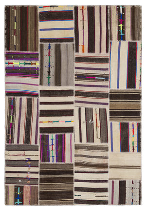 Striped Over Dyed Kilim Patchwork Unique Rug 5'3'' x 7'7'' ft 160 x 230 cm