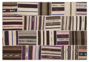 Striped Over Dyed Kilim Patchwork Unique Rug 5'3'' x 7'7'' ft 160 x 230 cm