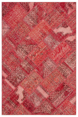 Red Over Dyed Patchwork Unique Rug 5'3'' x 7'7'' ft 160 x 230 cm