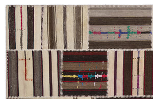 Striped Over Dyed Kilim Patchwork Unique Rug 5'3'' x 7'7'' ft 160 x 230 cm