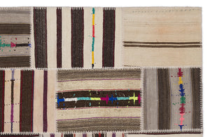 Striped Over Dyed Kilim Patchwork Unique Rug 5'3'' x 7'7'' ft 160 x 230 cm