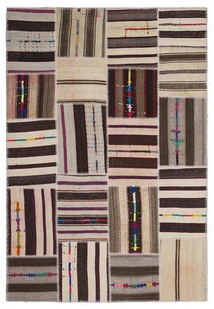 Striped Over Dyed Kilim Patchwork Unique Rug 5'3'' x 7'7'' ft 160 x 230 cm