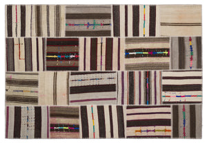 Striped Over Dyed Kilim Patchwork Unique Rug 5'3'' x 7'7'' ft 160 x 230 cm