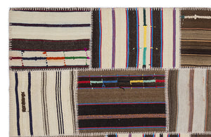 Striped Over Dyed Kilim Patchwork Unique Rug 5'3'' x 7'7'' ft 160 x 230 cm